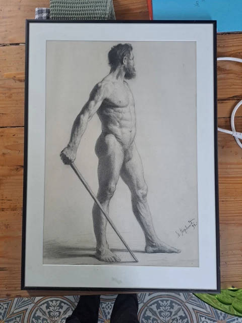 Dessin Académique Original 1904 - Homme Nu Signé PIRSON - Artiste Américain - Format 29x21 Cm