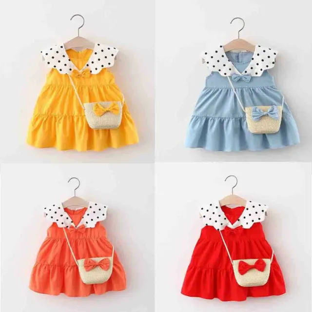Toddler Baby Kids Girls Sleeveless Polka Dot Princess Tutu Dress With Bag Outfit