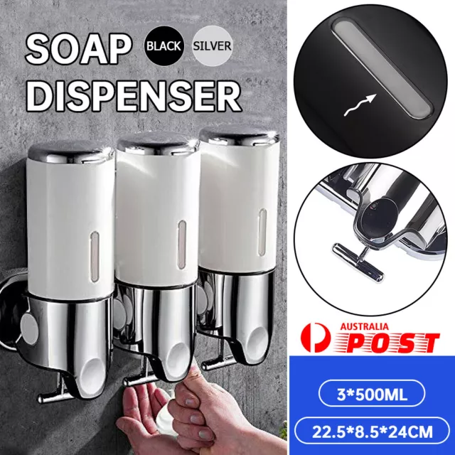 3 Bottles Bathroom Shower Soap Dispenser Shampoo Gel Pump Wall Mounted 1500ml