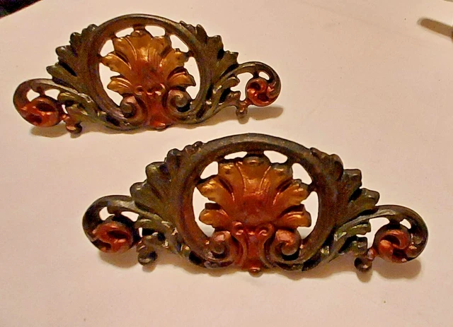 2 Vintage Ornate ART Deco/Art Nouveau Drapery Rod Accent Hardware Cast Iron