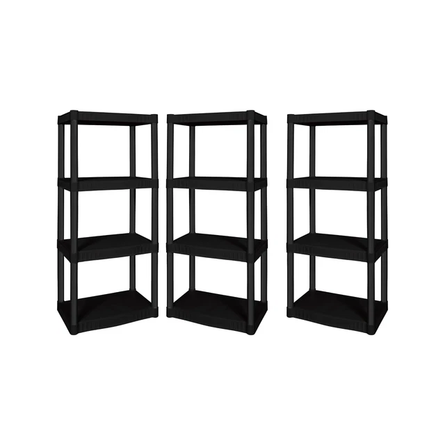 Hyper Tough 14"D x 22"W x 48"H 4 Shelf Plastic Garage Shelves Black, 3 Count