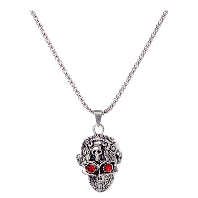 Collier Tête De Mort Gothique En Métal Argenté - Style Biker/punk - Neuf Avec étiquettes