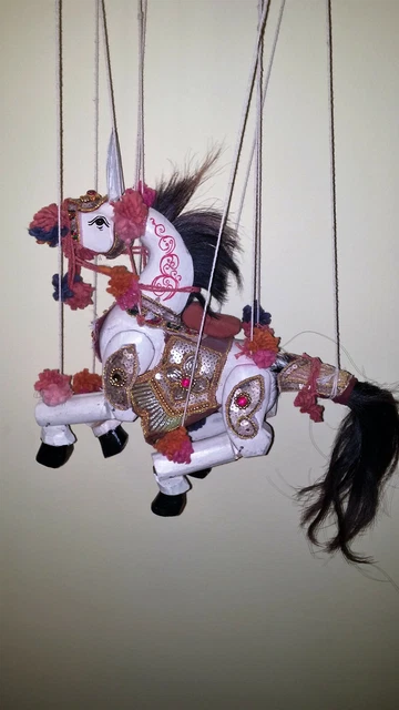 Vintage Horse Puppet Hand Carve/Paint Wood Articulated Marionette Artisan RARE