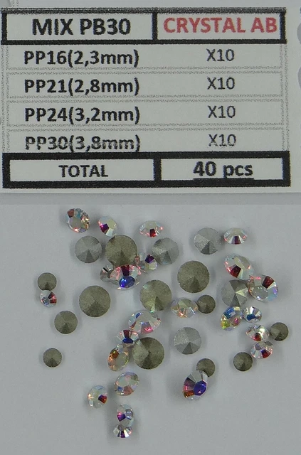 MIX PB30 * 40 strass Swarovski fond conique MIX PP16, 21, 24 et 30 CRYSTAL AB