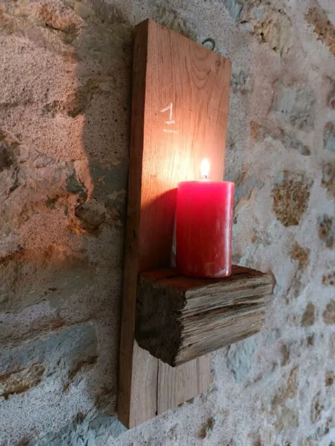 Porte bougie Mural en bois, bougeoir, photophore, bois ancien, vieux chêne