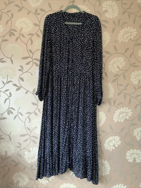 CREW Size 18 navy blue dress crinkle fabric midi maxi Button Front Lagenlook