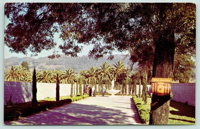 Asti California~Italian Swiss Colony Winery~Visitors @ Statue of Bacchus~1950s