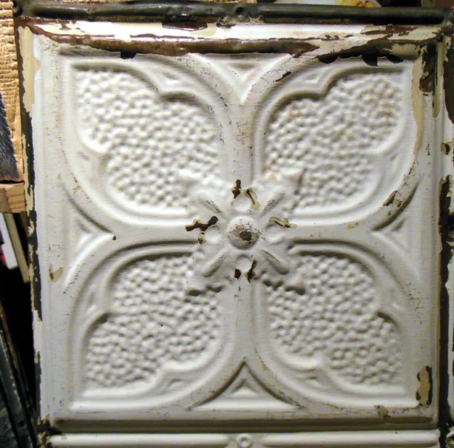 SALE Antique Victorian Ceiling Tin Tile Gothic Quatrefoil Flower Cottage Chic