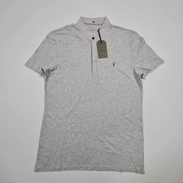 AllSaints Mens Grail Polo Shirt Grey Small Shirt Sleeves Jersey Top