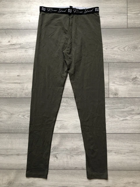 Girls Khaki Green River Island With Logo Waistband Leggings Size 13-14 Years