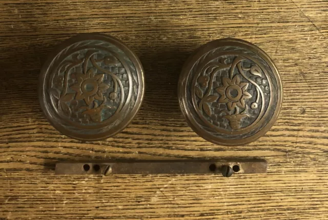 2 Antique Fancy Bronze “Bluebell” Doorknobs By Norwalk, c1885 - Rare