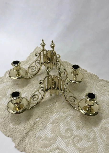Antique Vtg Brass Piano Candle Stick Holder Set 2 Wall Sconce Victorian Art Deco