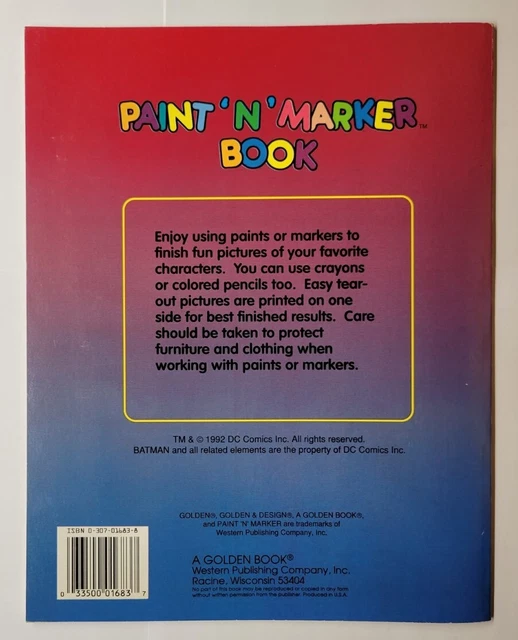BATMAN RETURNS 1992 DC Comics Golden Paint ‘N’ Marker Book Unused 15.