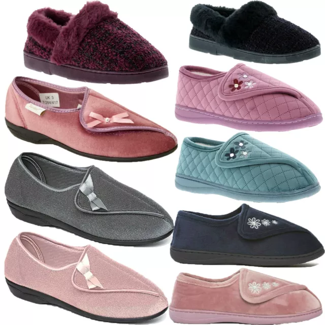 Dr Keller Womens Wide Fit Slippers Open Out Textile Ladies Touch Fastening Shoes