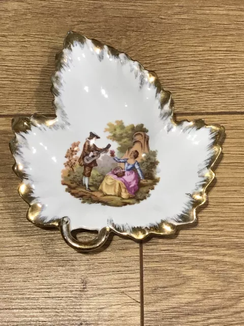 Collectable Limoges France Porcelain Leaf Shape  Gilt Pin Trinket Dish VGC