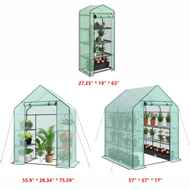 Portable Mini Walk-in Greenhouse  w/Zippered Door & PE Cover for Indoor Outdoor