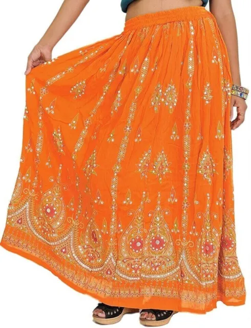 Jupe Maxi pour femmes, jupes longues de travail à paillettes, couleur Orange