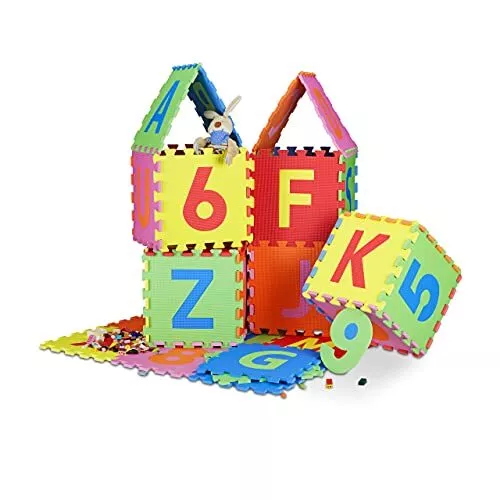 Relaxdays Tappeto Puzzle da Gioco per Bambini, 86 pz 180x180 cm, Lettere (Z0i)