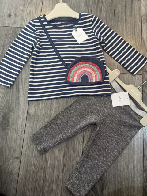 Pacchetto top e leggings outfit bambina Next 6-9 mesi NUOVO CON ETICHETTE