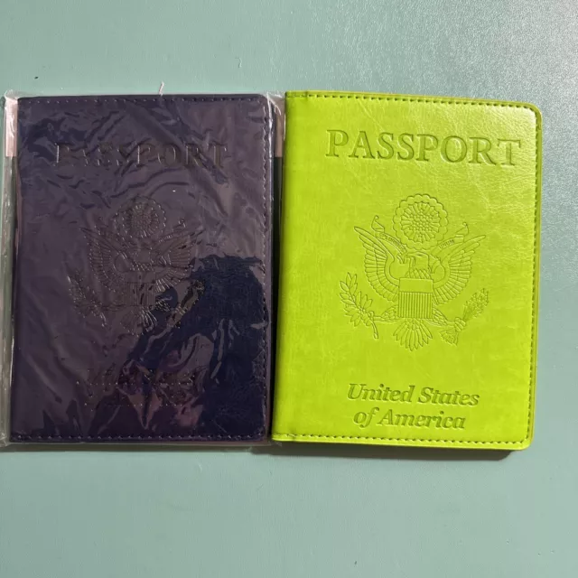 2-Leather Passport Vaccine Card Passport Holder Travel Wallet Blocking Case Cove