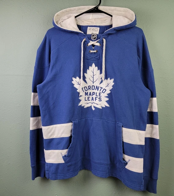 (Men's M) NHL CCM Toronto Maple Leafs Hockey Stitched Blue Hoodie Lacer Jersey