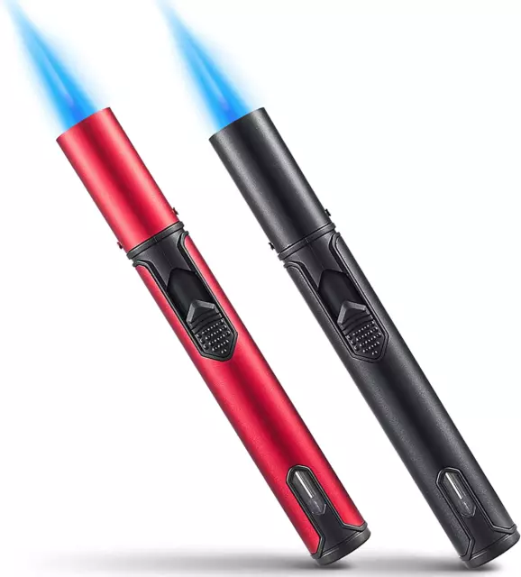 2 Pack Butane Torch Lighter, 6-inch Refillable Pen Lighter Adjustable Jet Flame