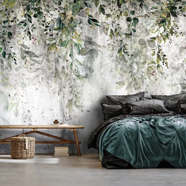 LEAVES PLANTS CONCRETE Photo Wallpaper Wall Mural Modern Bedroom Living Room