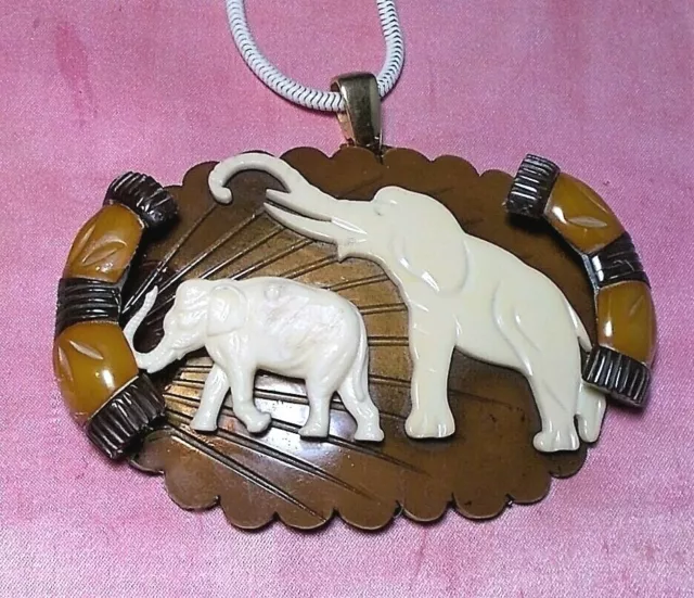 Mamma's Large in Charge Antique Celluloid Elephant Family Bakelite Accents Chain