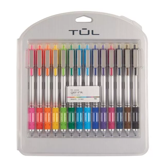 TUL Retractable Gel Pens, Bullet Point, 0.7 mm, Assorted Ink Colors, 14-Pack