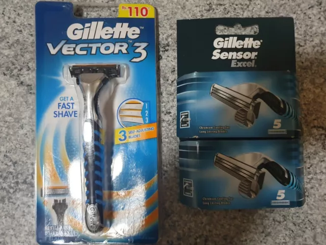 Gillette Vector 3 Rasoi Con 10 Lame Da Barba Sensore Excel (Consegna Gratuita Uk)