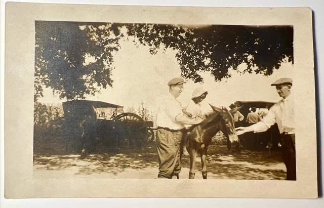1900s antique African American Child on DONKEY Ride RPPC Real Photo Postcard