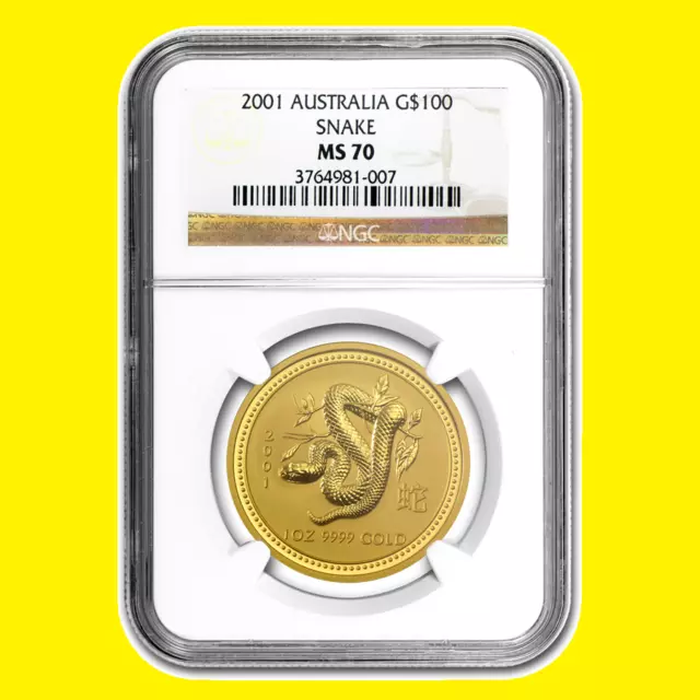 2001 Chinese Lunar Year of the SNAKE NGC MS 70 AUSTRALIA 1 OZ 9999 GOLD
