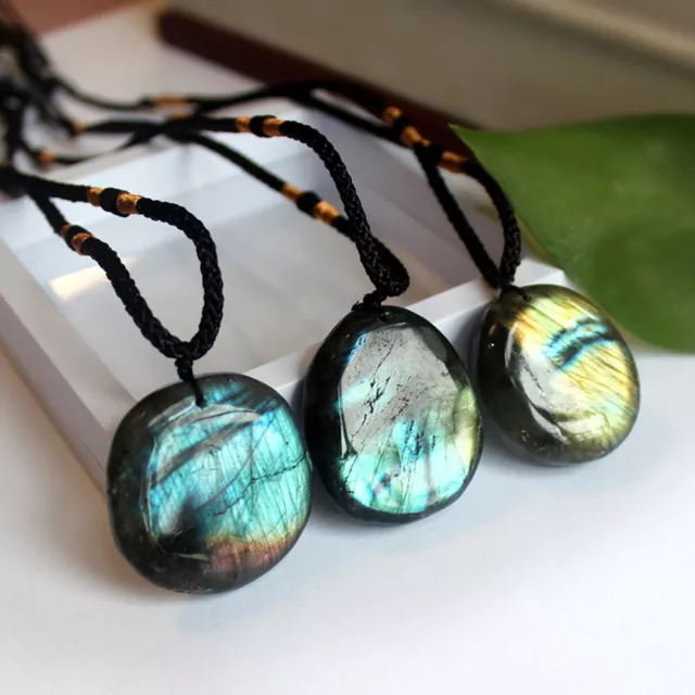 1/ 3PCS Delicate Natural Labradorite Pendant Crystal Necklace Healing Stone