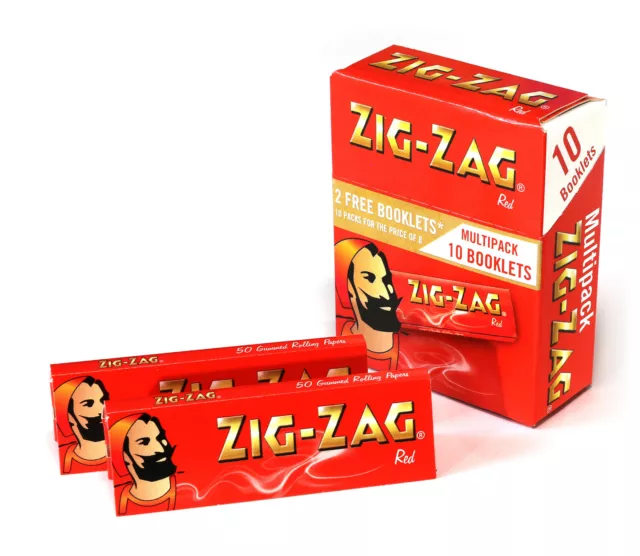 10 booklets x Zig Zag Red Regular size 70mm - total 500 papers