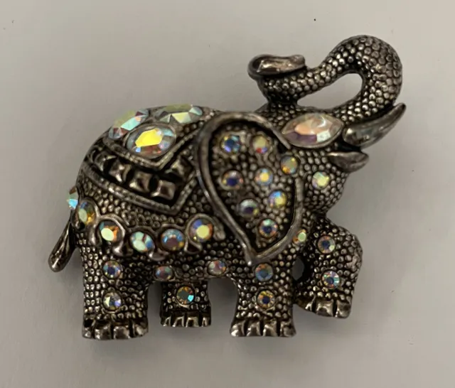 Vintage Silver Tone Marcasite Accented Elephant Animal Brooch Pin