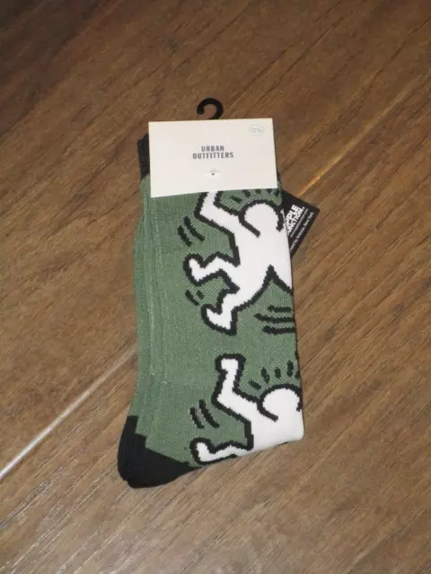 Urban Outfitters Keith Haring Dancing Figure Olive Green Crew Socks  One Size