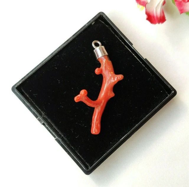 925 pendentif brut de corail rouge italien naturel, bijoux de corail rouge,...