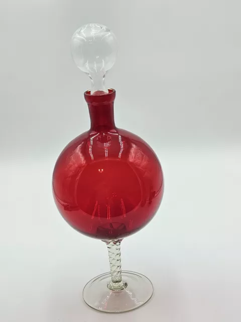 Vintage Italian Hand Blown Glass Decanter Bolbous Twisted Pedestal Stopper 16.5" 3