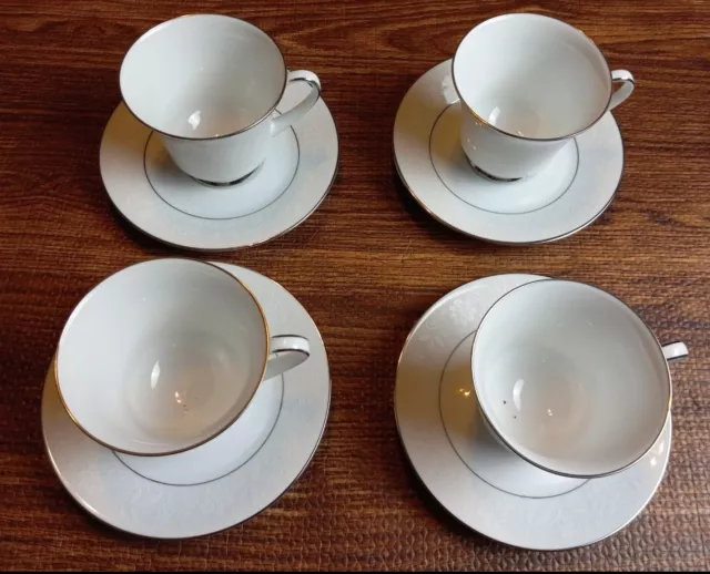 NORITAKE RANIER 6909 Coffee/Tea Cups w/ Saucers Set of 4