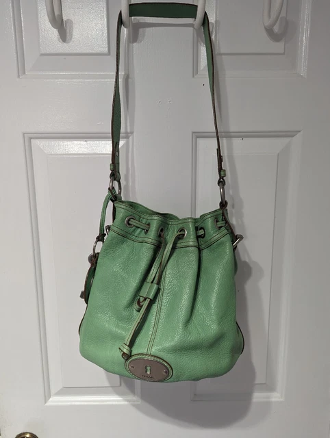 Fossil Grayson Bucket Bag Drawstring Mint Green Leather Hobo Shoulder Purse Fossil Grayson Bucket Bag Drawstring Mint Green Leather Hobo Shoulder Purse