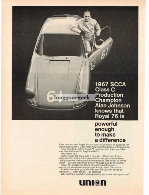 1968 Union Royal 76 Gasoline SCCA Champ Alan Johnson Vintage Print Ad
