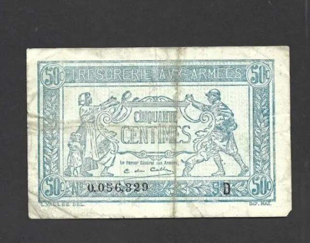 50 Centimes Fine  Banknote From French Military 1917  Pick-M1