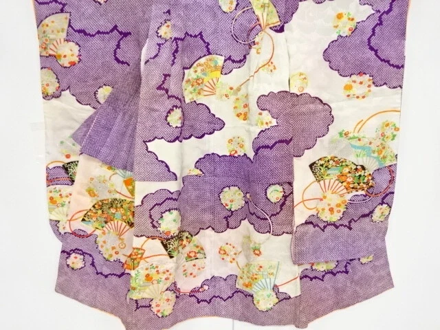 42291# Japanese Kimono / Antique Kimono For Girls / Embroidery / Floral Plants &