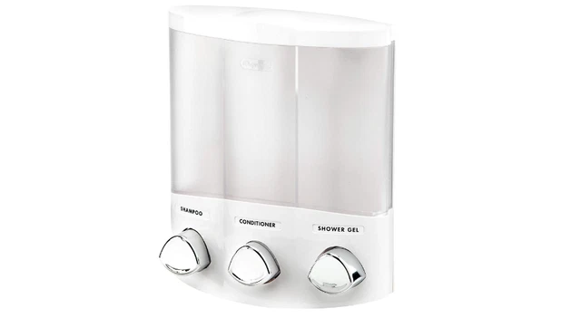 Dispensador de ducha de 3 cámaras acondicionador jabón recargable esquina de montaje en pared