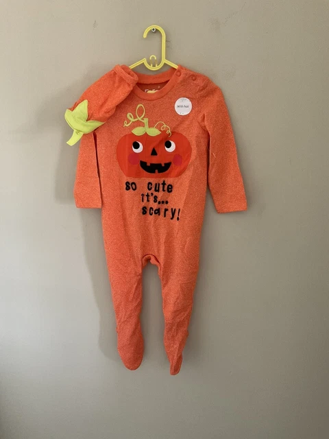 Abito Halloween bambino F&F 9-12 mesi con cappello zucca arancione Z2