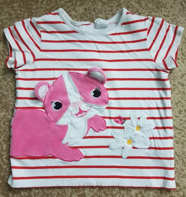 HM Baby Girl T-Shirt Stripe White/Red Pink Flower Application 18-24 month
