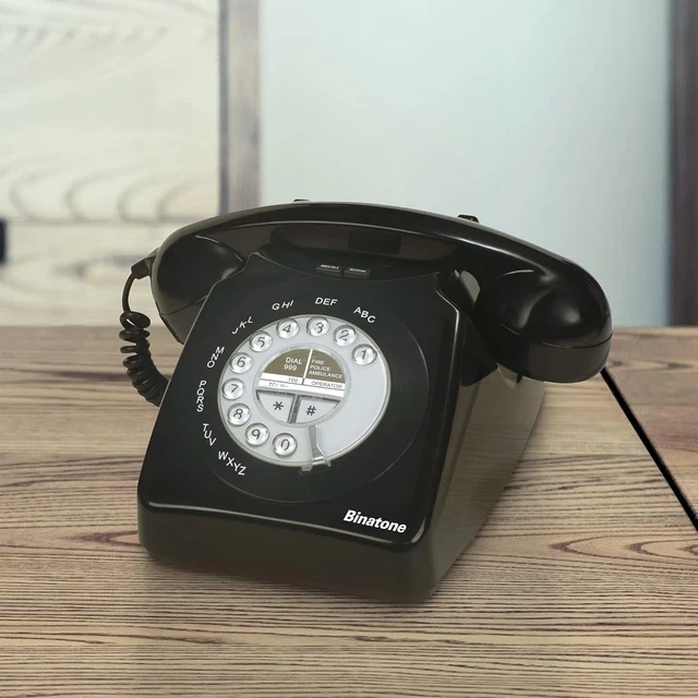 BINATONE RETRO 1971 Rotary Dial Corded Telephone Phone Black Single