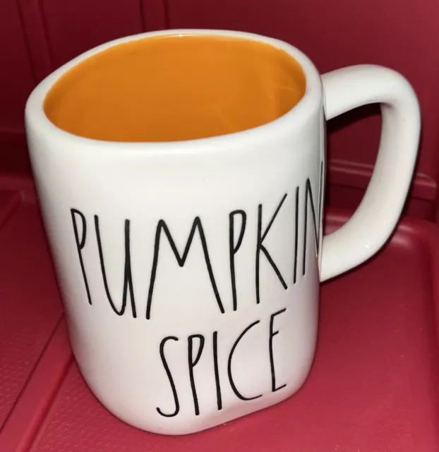 Rae Dunn By Magenta Double Sided Pumpkin Spice and Heart Mug (Orange Inside)