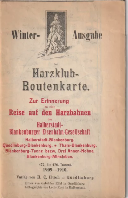 Fahrplan Eisenbahn 1909- 1910 Halbertstadt Blankenburger Eisenbahngesellschaft