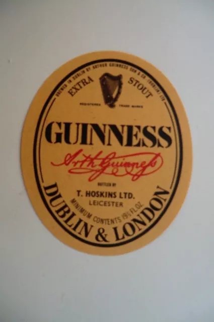 Mint Guinness Extra Stout Bottled By Hoskins Leicester Brewery Beer Bottle Label